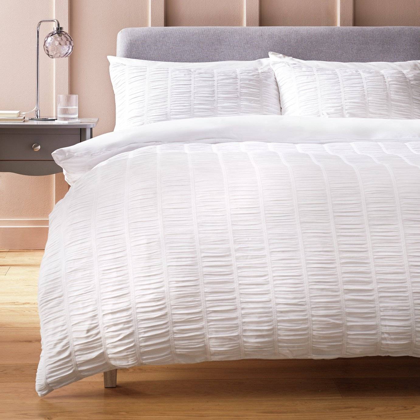 Argos Home Ruched Texture Bedding Set Double Bed Linen White