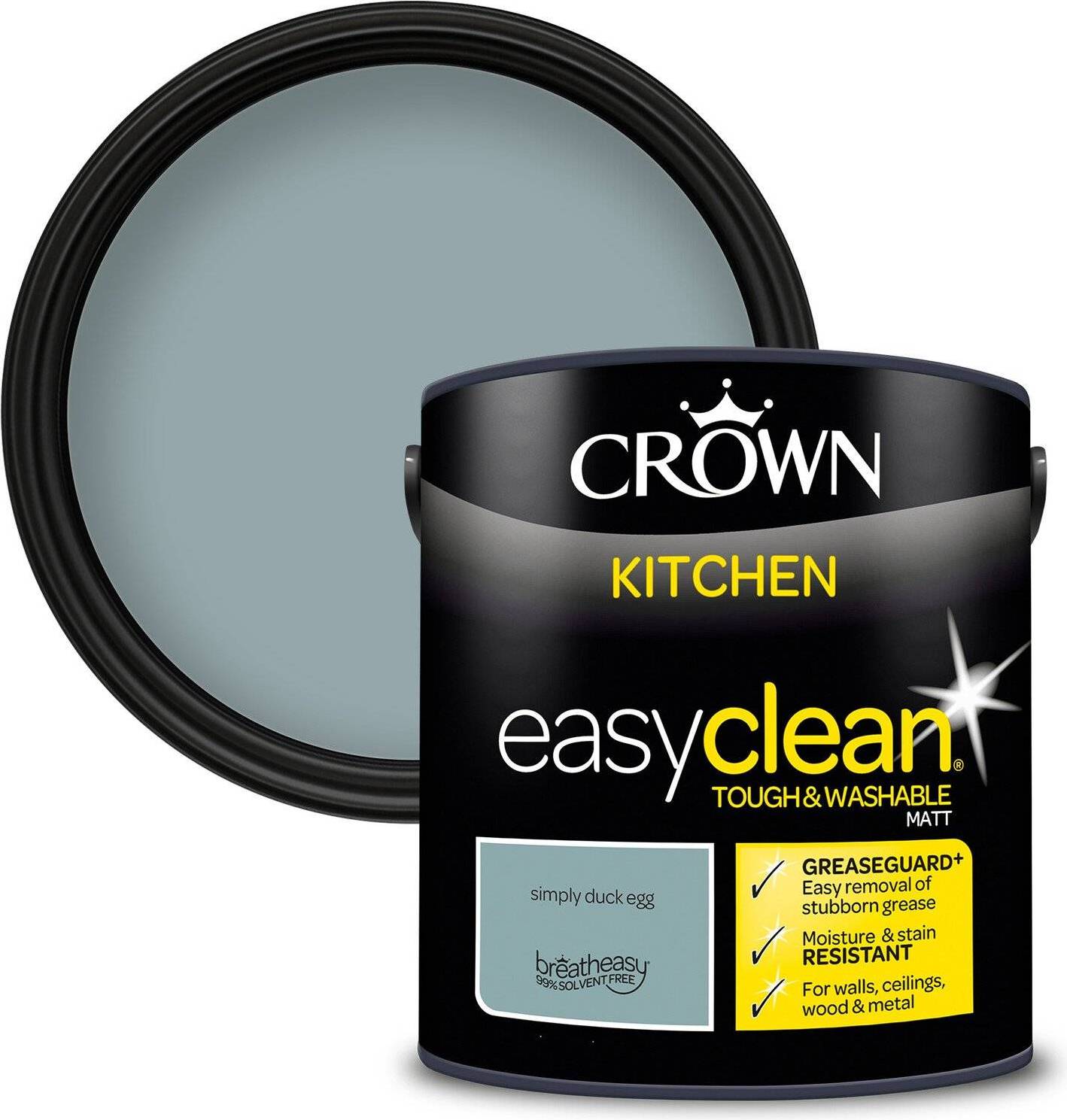 Crown Easyclean®Greaseguard+ Kitchen Multi Surface Paint Simply Duck Egg Wall Paint Simply Duck Egg 2.5L