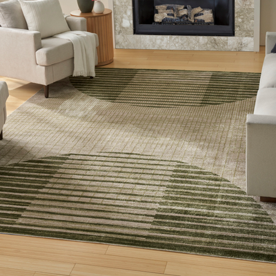 Nourison Astra Machine Washable 8 x 10 ft Loomed Polyester Ivory Olive Rectangular Indoor Geometric Machine Rug Green