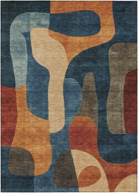 Addison Rugs Navy Rectangle 5 x 7 ft Polyester Orange, Brown, Blue