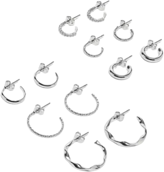 Pieces Multi Design Hoop Earring - Silver