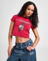 Skull Diamante Ringer T-Shirt - Red