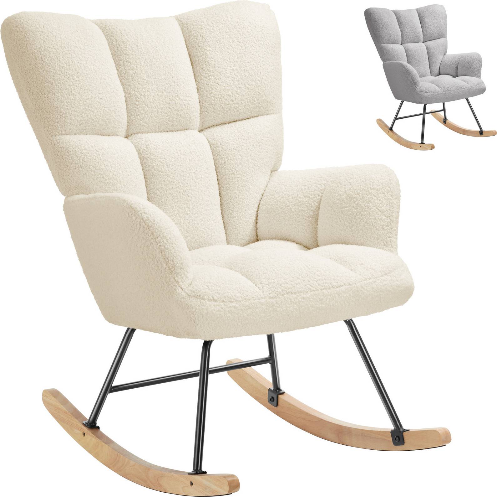 tectake Torve Bouclé Fabric Beige Rocking Chair