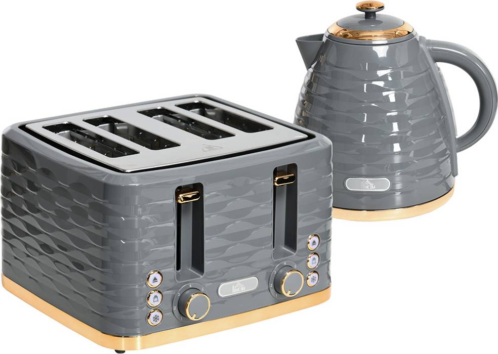 Homcom Grey 1.7L Kettle and 4 Slice Toaster Set