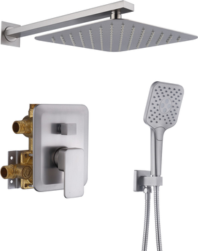 Brushed nickel shower system Mondawe Brushed Nickel 10-Inches Built-In Shower Faucet System