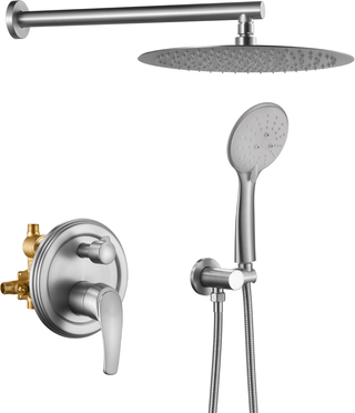 Waterfall shower head Wellfor Brushed Nickel 12-Inches Waterfall Dual Head Built-In Shower Faucet System