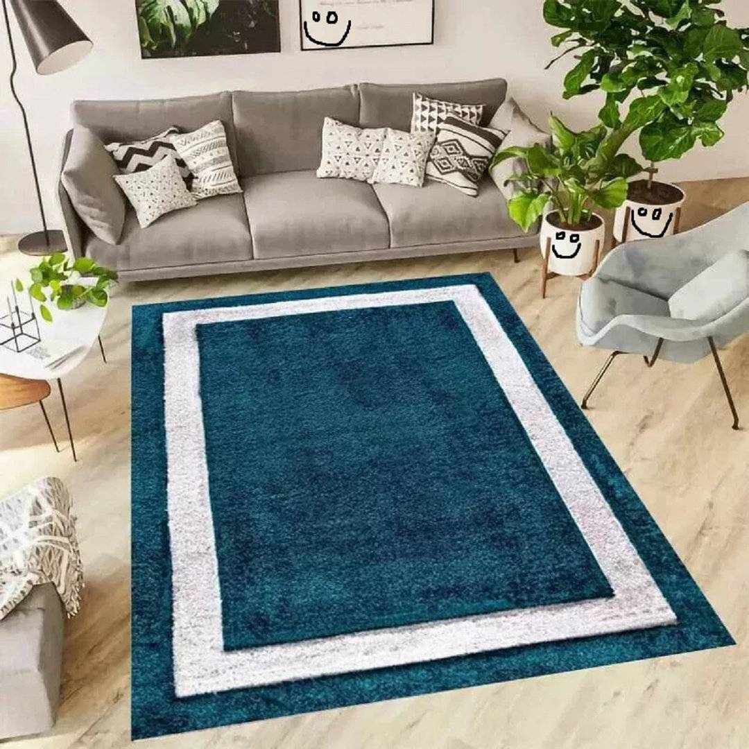 Brayden Studio Luxury Shaggy Rug Bordered Solid Design Large Area Rug 160 x 230 cm