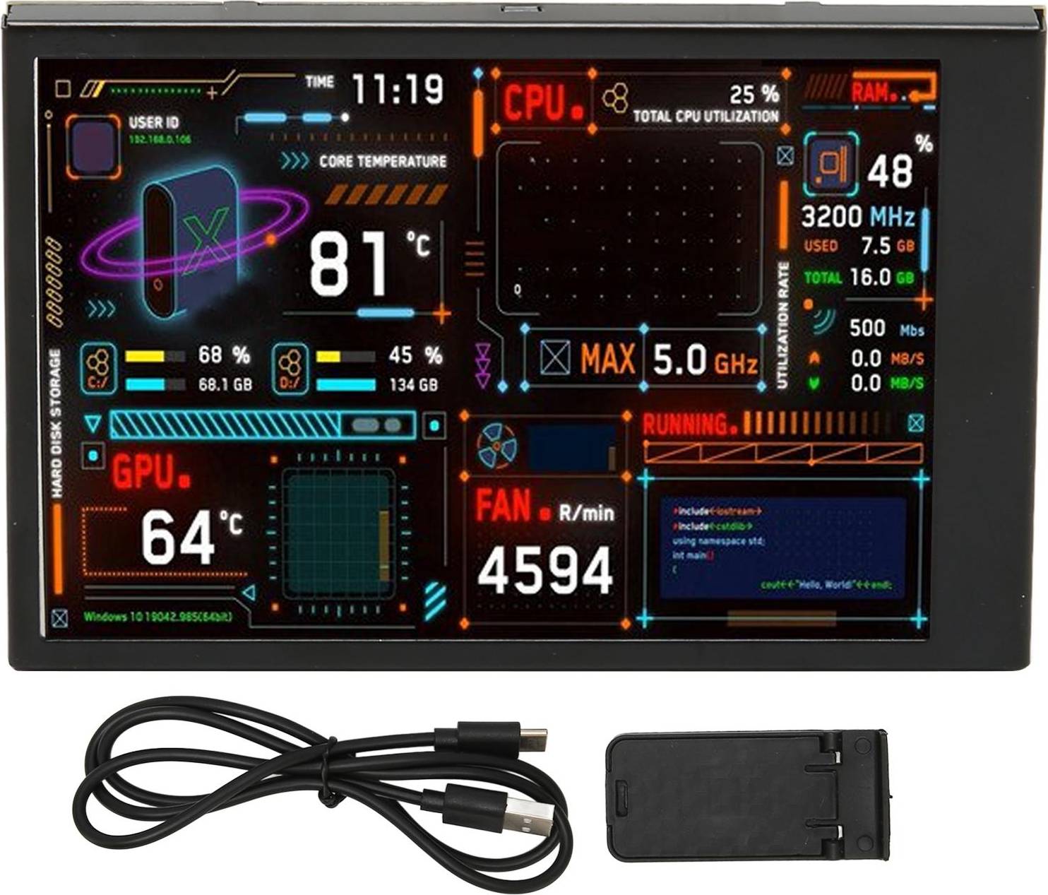 Zeblaze Computer Temp Monitor 3.5 Inch IPS Dimmable Dual USB C Theme Editor