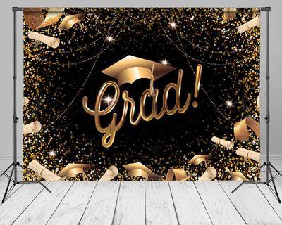 Photo booth backdrop Golden Ribbon Black Grad Party Photo Booth Backdrop