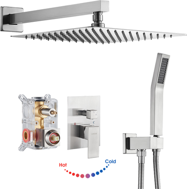Brushed nickel shower system Cobbe Brushed Nickel 12-Inches Waterfall Built-In Shower Faucet System