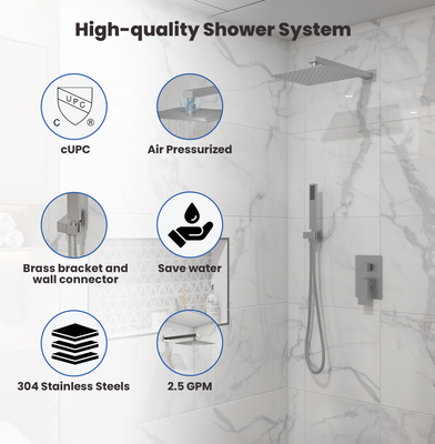 Brushed nickel shower system Mondawe Brushed Nickel 10-Inches Built-In Shower Faucet System