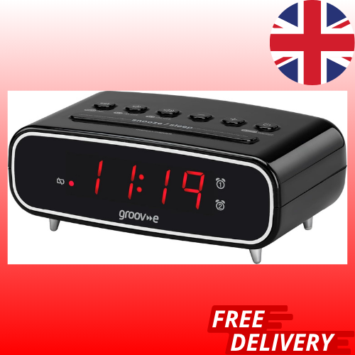 Groov-e Rise Digital Alarm Clock with FM Radio LCD Display and Dimmer