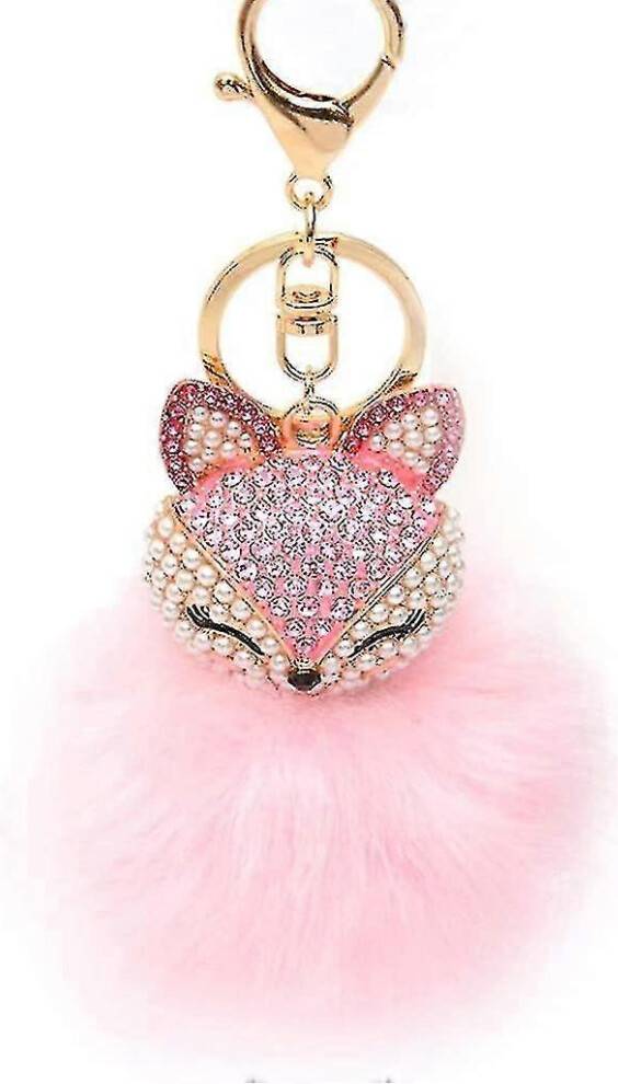 Kikidex Rhinestone Pendant Pompom Fox Keychain