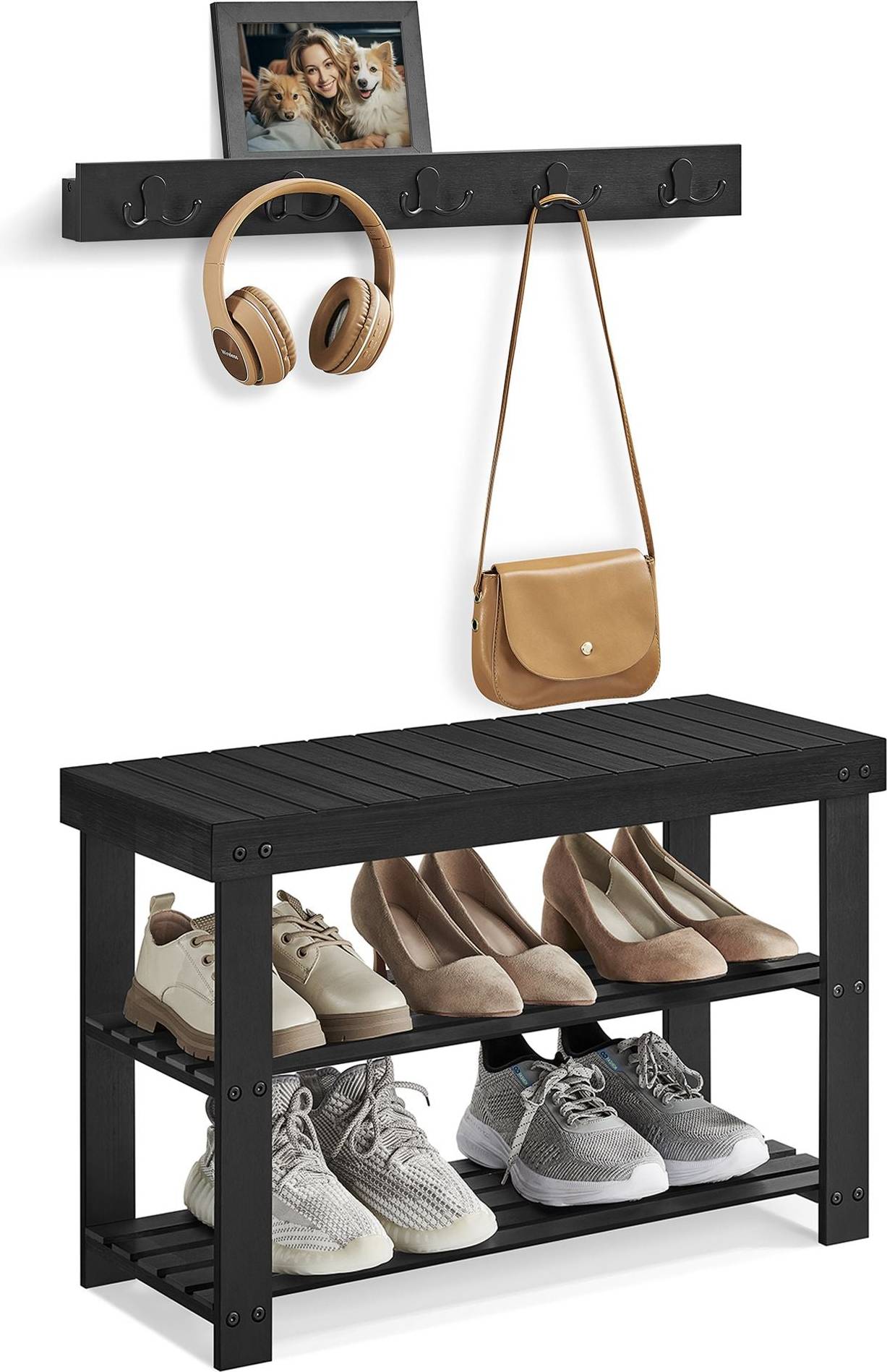Coat rack shoe bench Songmics Coat Bench Set Natural Beige Shoe Rack