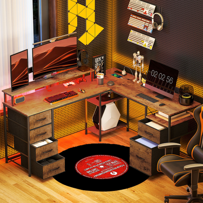 L shaped computer desk with drawers Homcom 66 Inch Reversible L Shaped with File Cabinet Writing Desk
