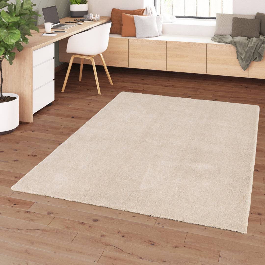 Ebern Designs Machine Woven Rug Recycled P.E.T Solid Pattern 120 x 170 cm Beige