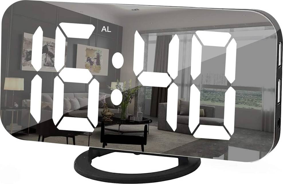 LimbO Digital Alarm Clock 6 Inch Large Mirror Surface LED