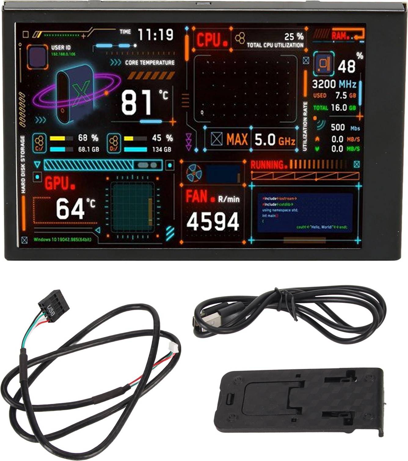 Zeblaze Computer Temp Monitor 3.5 Inch IPS Dual USB C Theme