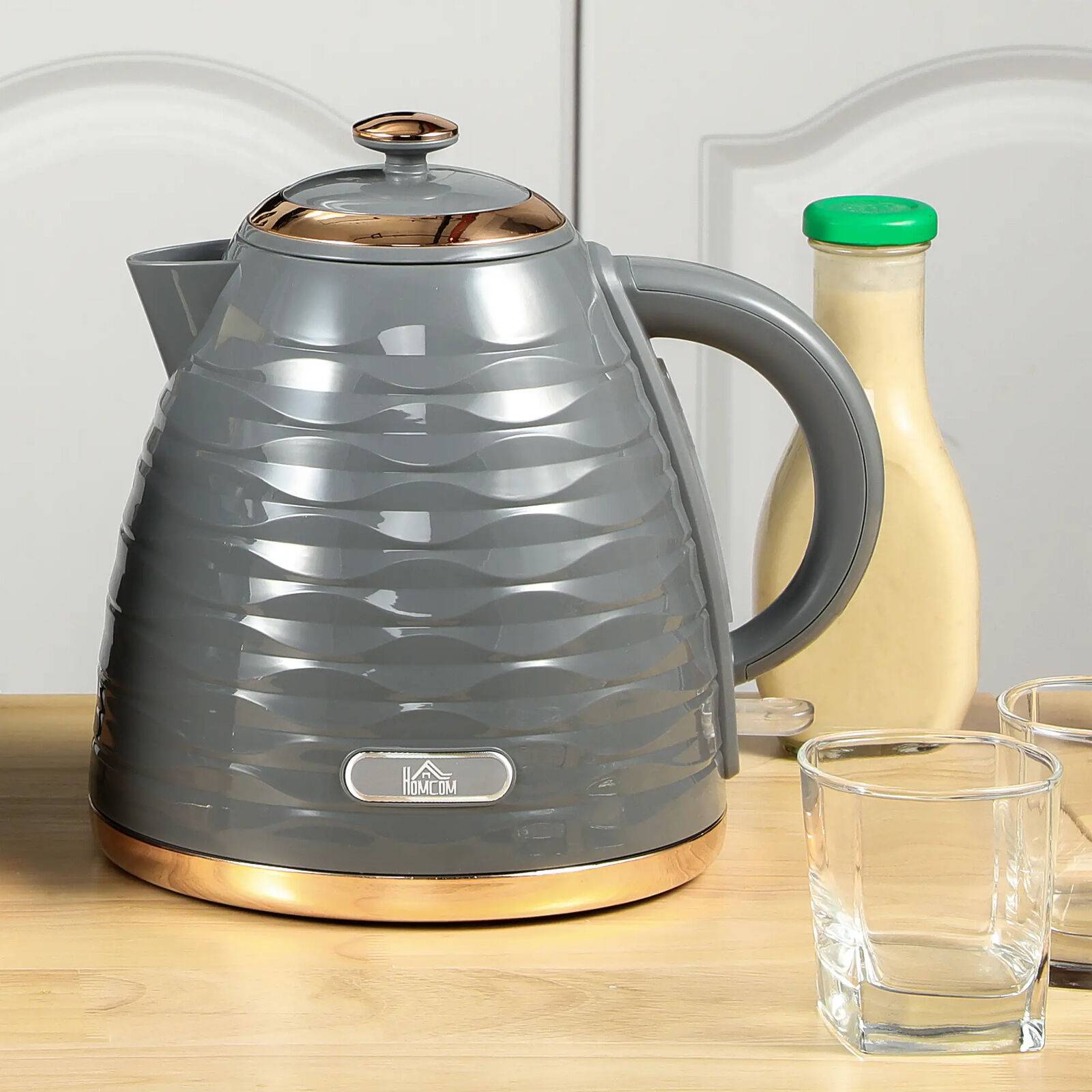 Homcom Electric Kettle 1.7L 3kW Swivel Grey Ripple