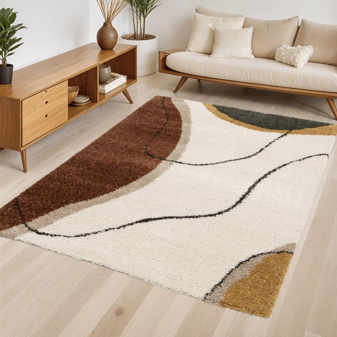 Brayden Studio Machine Woven Rug Polypropylene Plastic Abstract Pattern 160 x 170 cm Brown