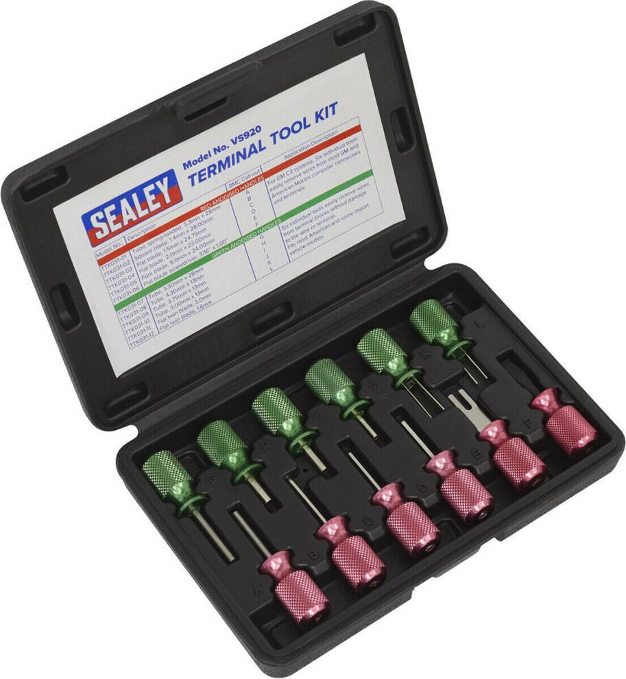 Loops 12 Piece Terminal Set Colour-Coded Knurled Handles Storage Case Tool Kit