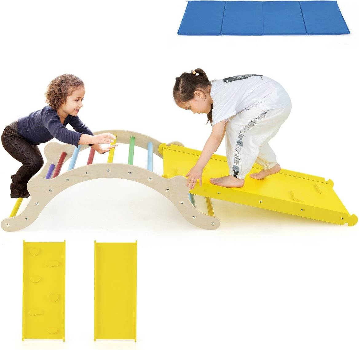 Costway 3-In-1 Wooden Climber with Ramp