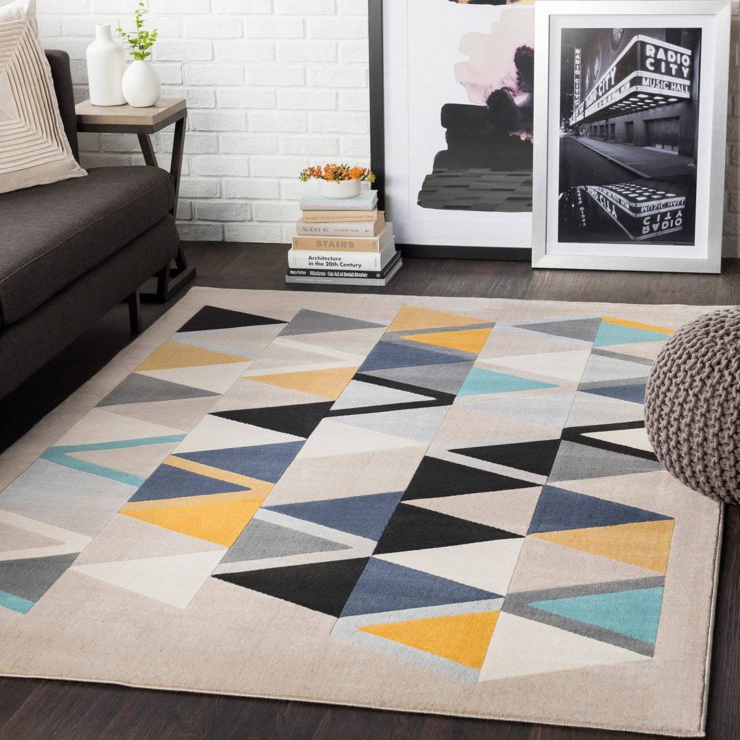 Ivy Bronx Scandi Geometric Rug 160x220 cm Neutral Abstract Pattern Yellow