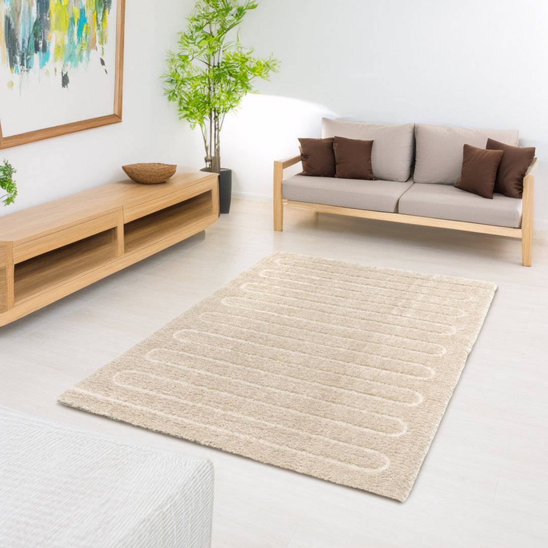 Ebern Designs Machine Woven Rug Recycled P.E.T Polyester Abstract Pattern 200 x 290 cm Beige