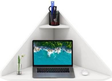 Corner desk with storage Costway Floating Triangular Corner Computer with Storage Shelf Writing Desk