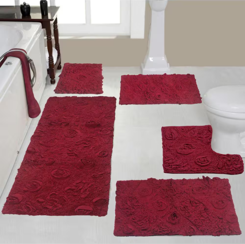 Modesto Bath Rug 100% Cotton Set 5-pcs Red
