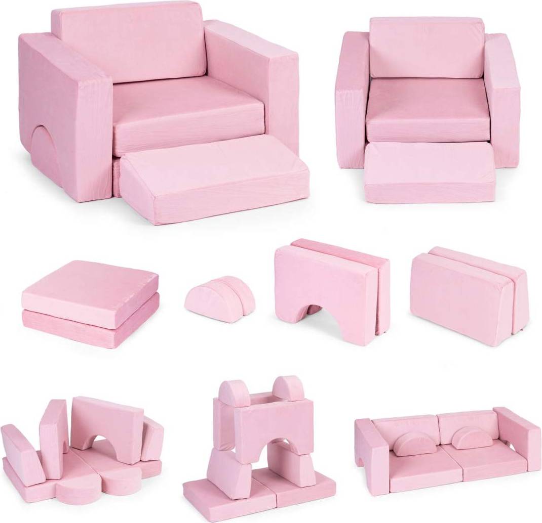 ECOTOYS Modulär Barnfåtölj 8 Kuddar Hopfällbar Rosa