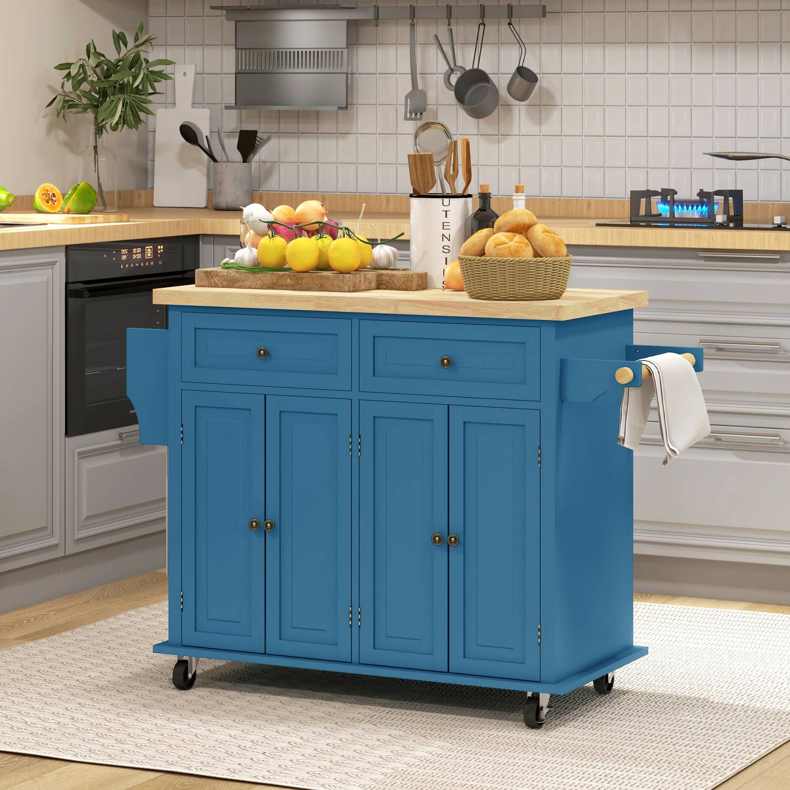 Rolling kitchen island cart Homcom Modern Rolling Kitchen Island Cart with Spice Rack Turquoise