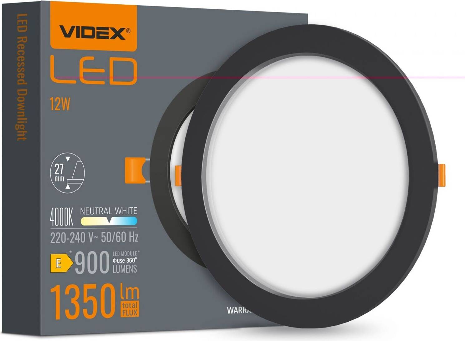 Videx LED Infälld Spotlight 12W Rund Svart Neutralvit Takplafond