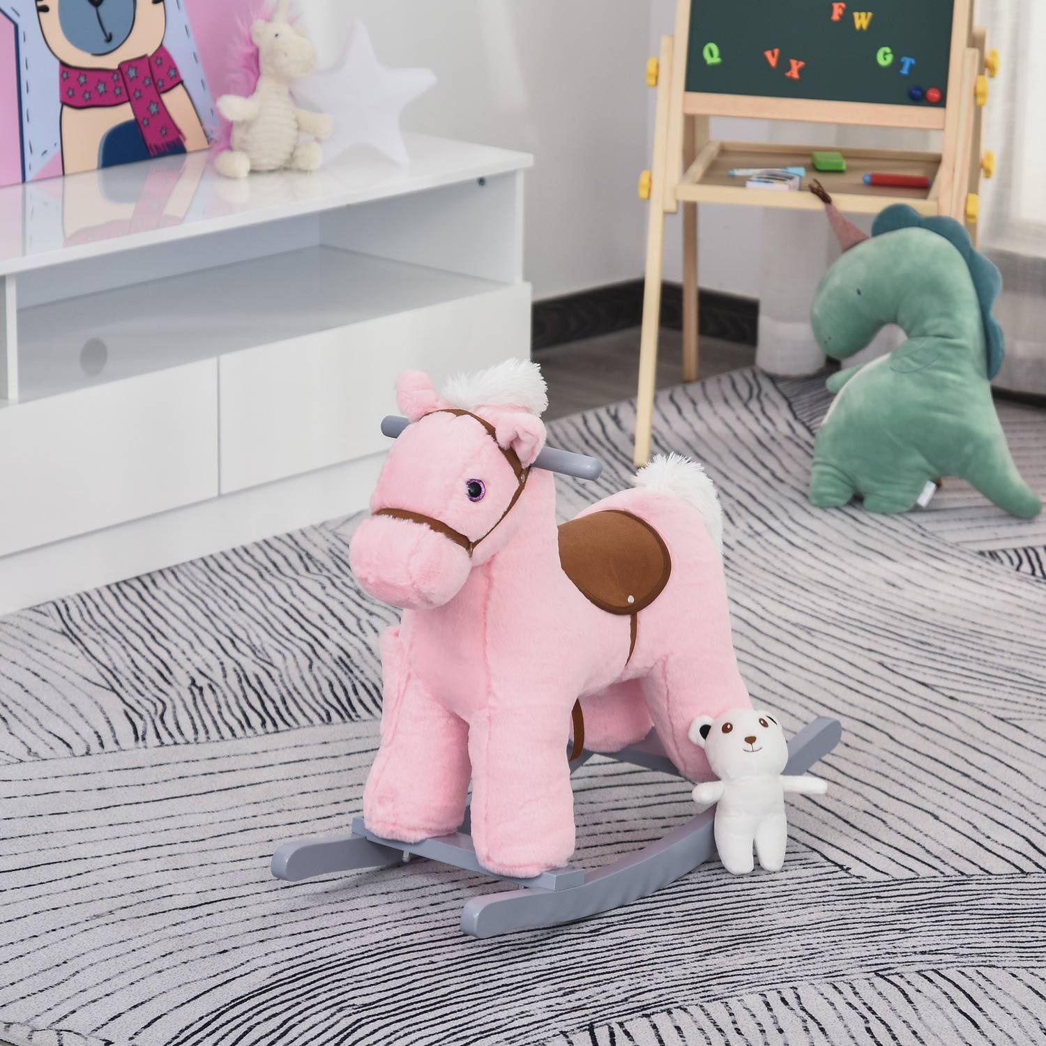 Homcom Kids Plush Ride-On Rocking Horse Pink
