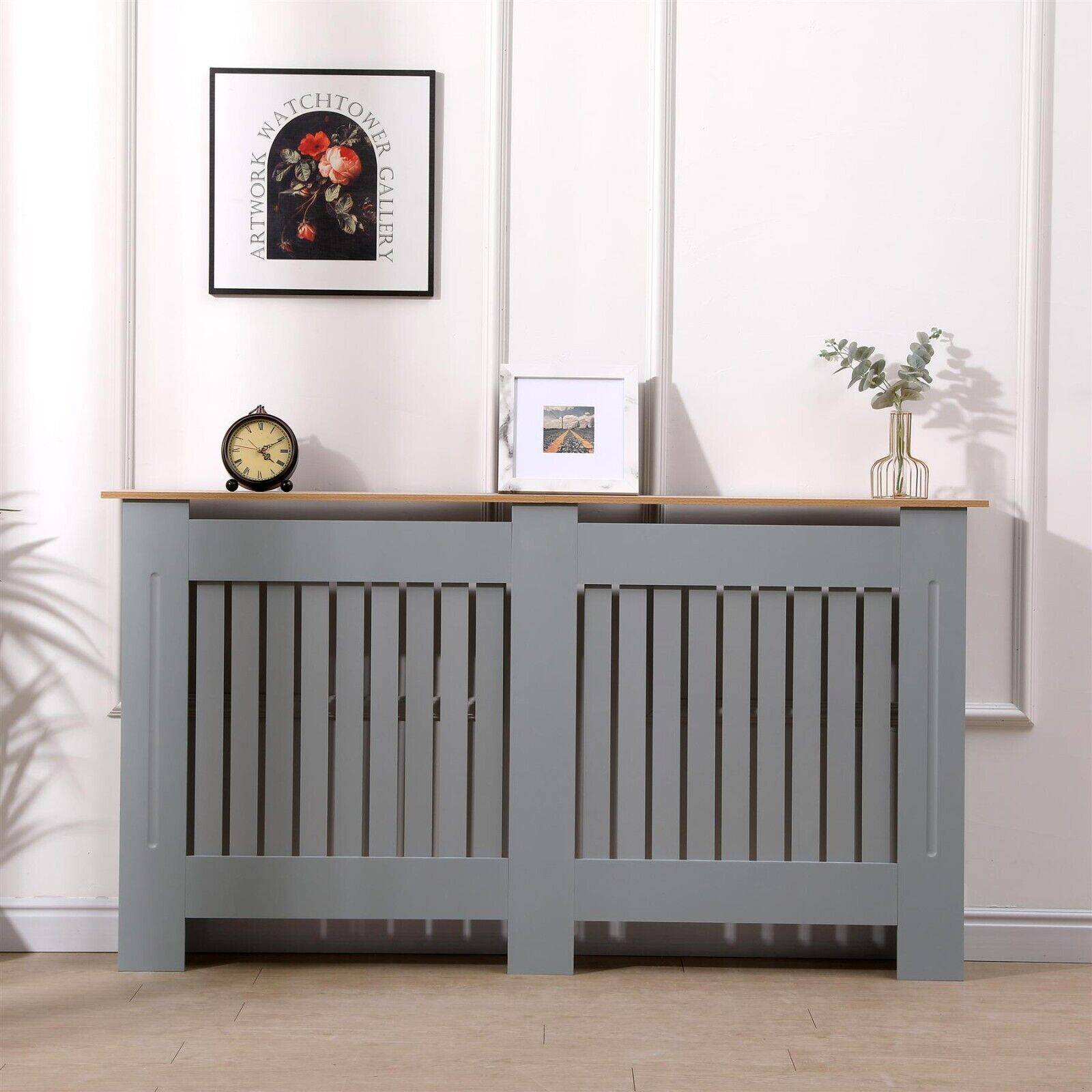 Extra Large Radiator Cover Vertical Slats Grey/Oak