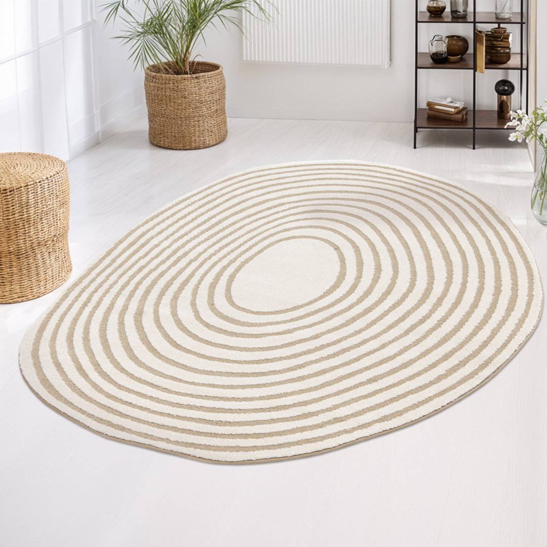 Ebern Designs Machine Woven Rug Polypropylene Plastic Abstract Pattern Oval 200 x 290 cm Brown