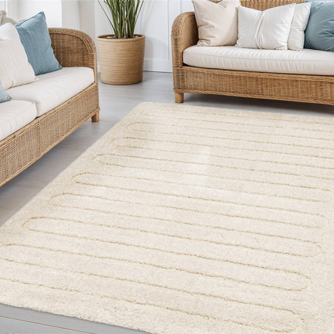 Ebern Designs Machine Woven Rug Recycled P.E.T Polyester Abstract Pattern 120 x 170 cm Beige