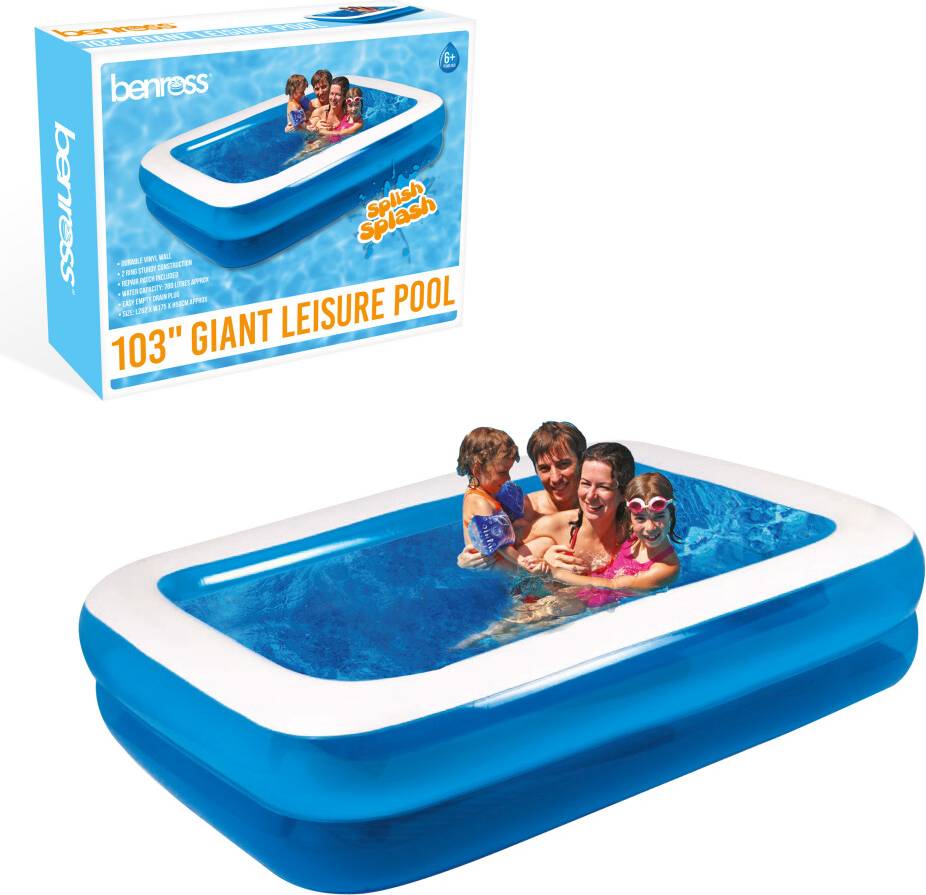 83400 Family Inflatable Rectangular Paddling Swimming Pool 2.6m x 1.75m Blue