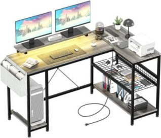 L shaped desk Gaomon L Shaped Computer with Power Outlets Writing Desk