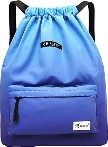 Girls sports bag Waterproof Drawstring Printed Gym Sackpacks - Light Blue