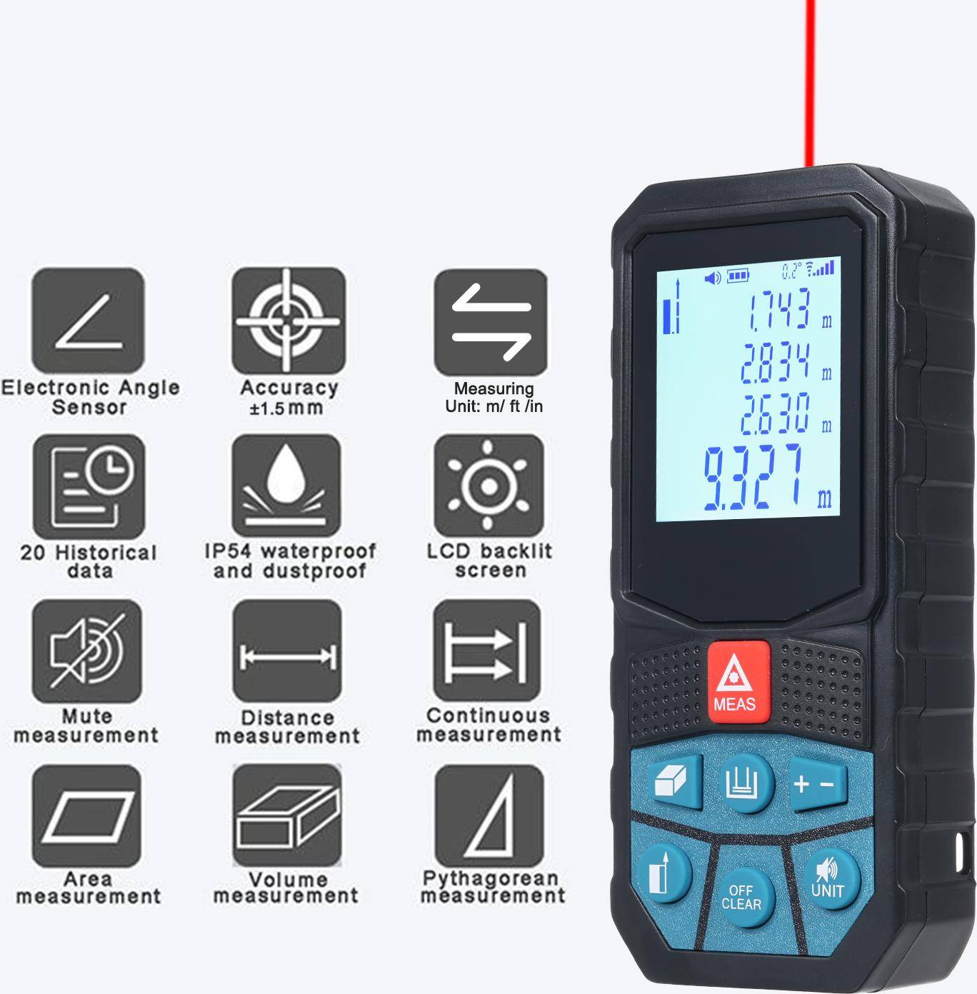 Laser Distance Meter Angle Measuring Instrument 50M