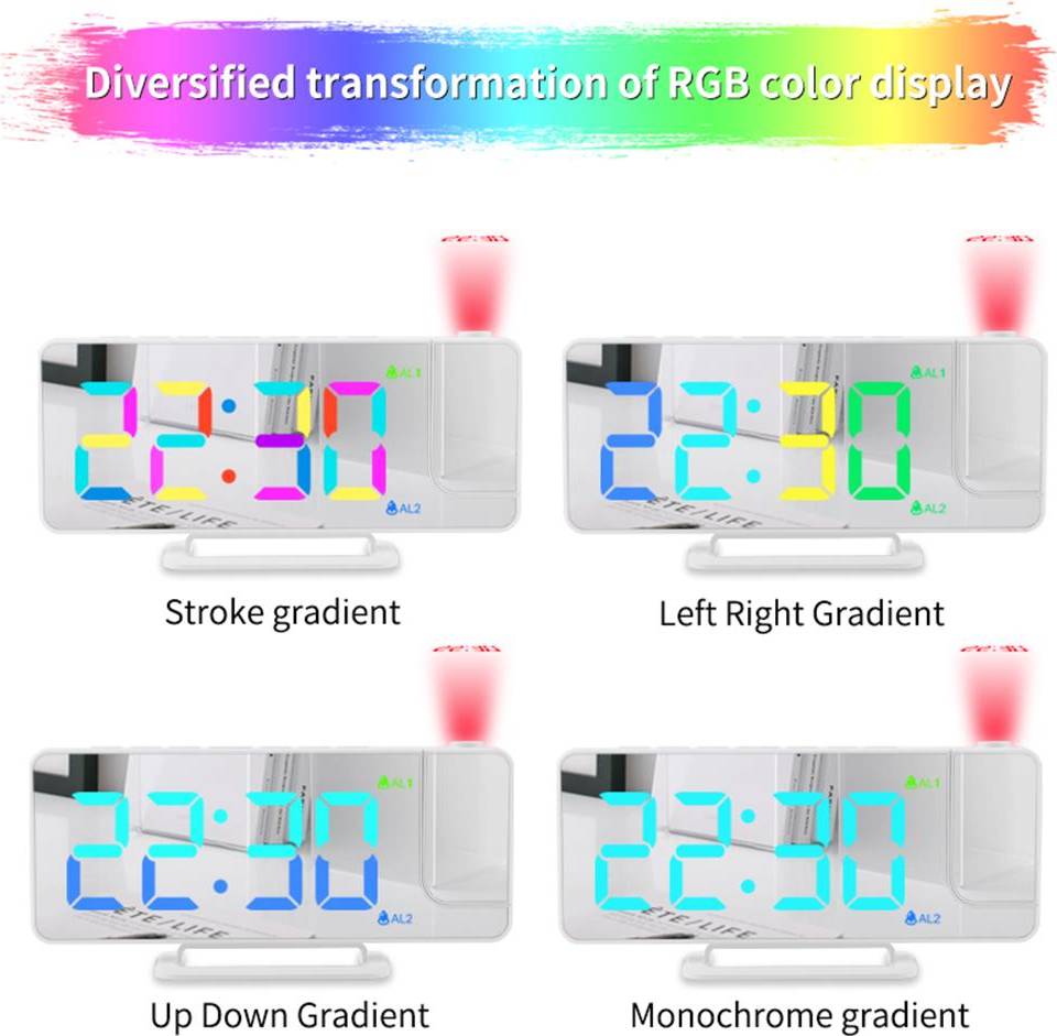 Digital led clock Tooarts Projection Alarm Clock RGB Color Digital LED