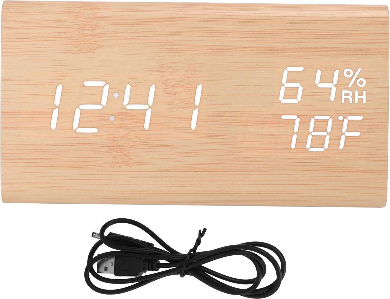 Goolrc Triangular Digital Wooden Clock Time Date Temperature Humidity Display Alarm