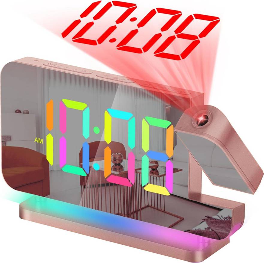 Torribaly Projection Alarm Clock 7.4 Inch LED Mirror Digital Clocks Display