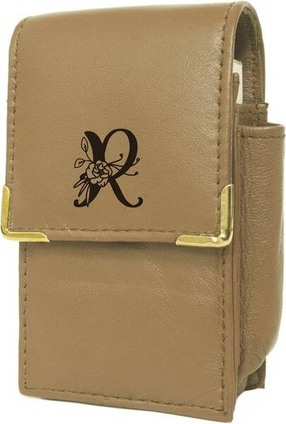 Knight Floral Monogram Beige Leather Cigarette Packet Cover R