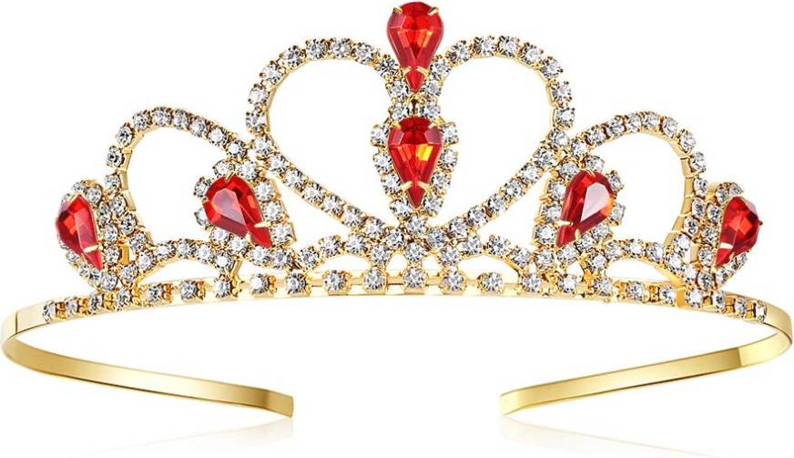 Winkel Red Gems Rhinestone Gold Tiara Princess Crown