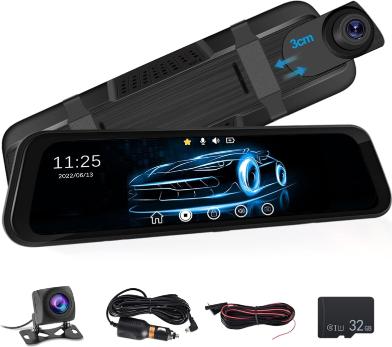 Rear dash cam AMprime 9.66 Inch Rear View Mirror Dash Cam