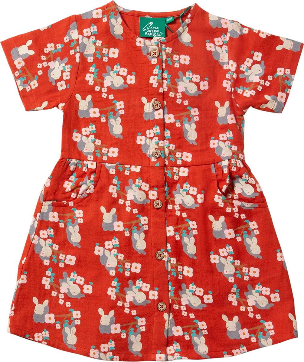 Baby Rabbit Button Pure Organic Cotton Dress - Red