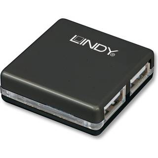 LINDY USB 2.0 Mini Hub 4 Port, 4x4cm  Bus powered only