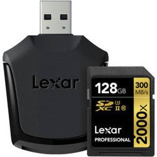 LEXAR Professional 128Gb 2000X SDHC/SDXC UHS-II (kortlæseren fra billedet medfølger ikke)